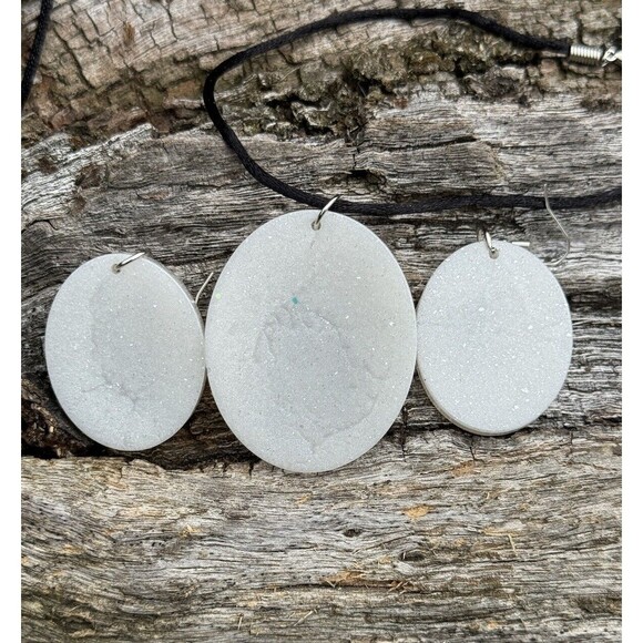 Cute Baseball Epoxy And Rhinestone Necklace Matching Earrings Oval Jewelry Set - Picture 6 of 6